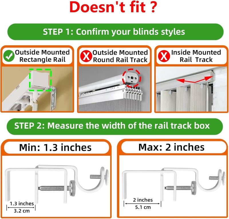 INSFITY Outside Mounted Blinds Curtain Rod Bracket (Only Fit for 1.3-2 inches Rectangle Headrail) No Drill No Tools Required (Patent Depending) - Image 2